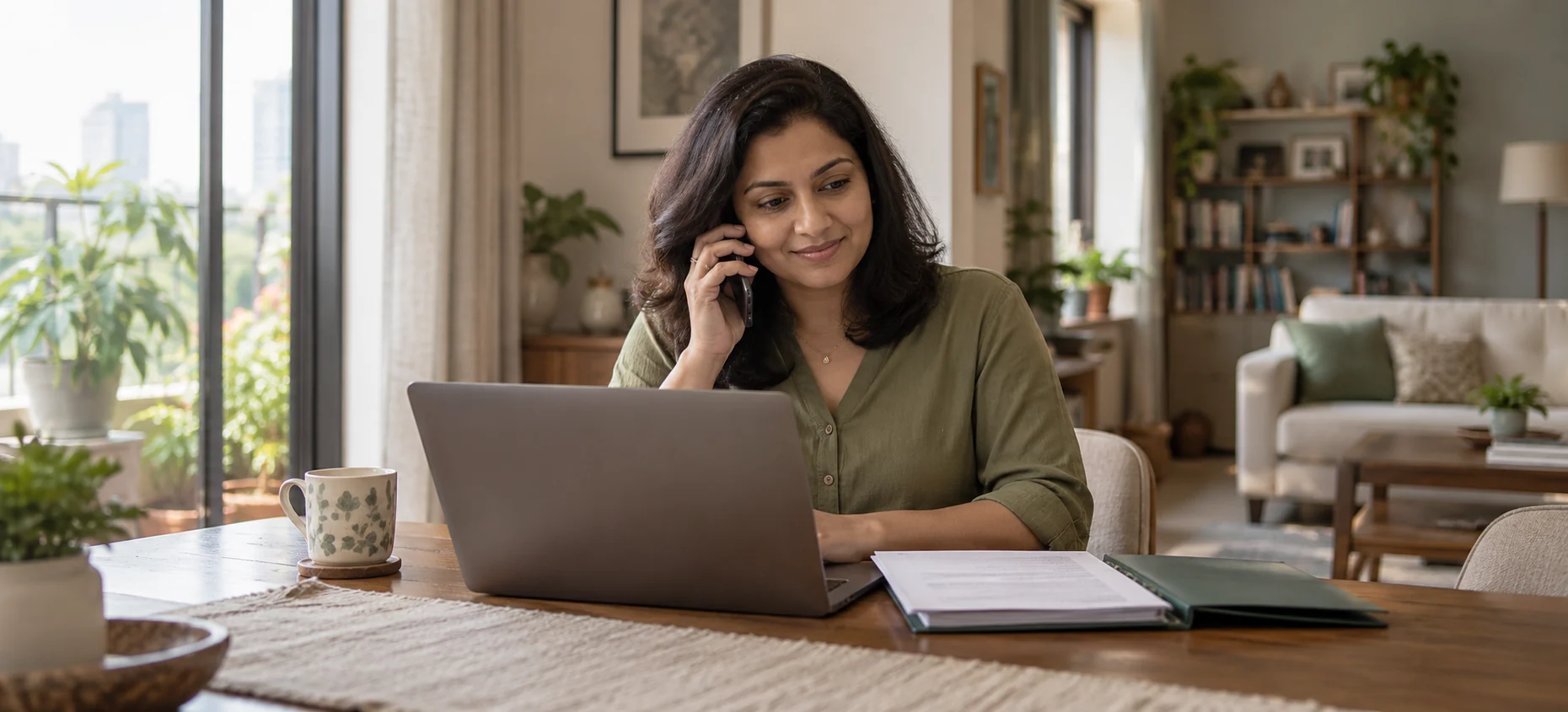 Priya speaking with her wealth platform about a failed monthly investment debit at home